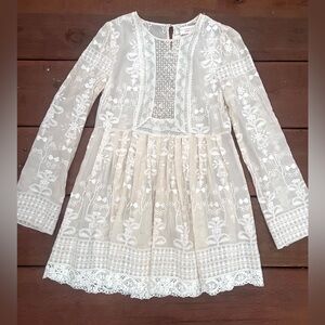 Johnny Was 4 Love and Liberty XS Silk Ivory Tunic Top Dress Boho Embroidery Rhin